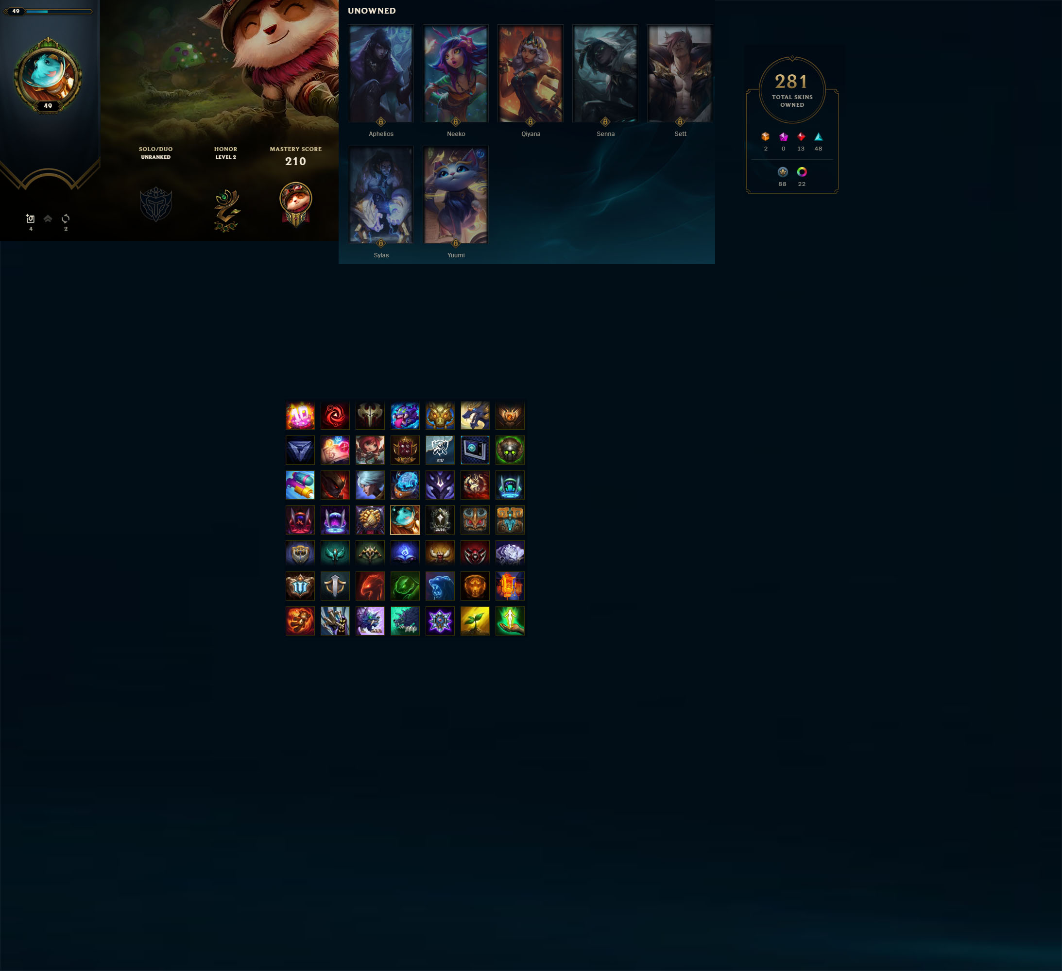 League of Legends Account for Sale: Level 49 | Unranked | 141 Champions | 281 Skins | 10k Blue ...